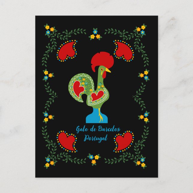 Portuguese Rooster of Luck in green color Postcard (Front)