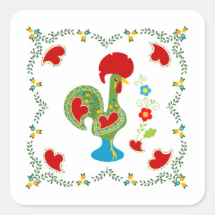 Portuguese Rooster of Luck in green color Square Sticker