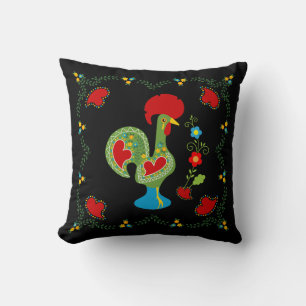 Portuguese Rooster of Luck in green color Throw Pillow