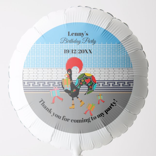 Portuguese Rooster Parade Kids Birthday Party Balloon (Front)