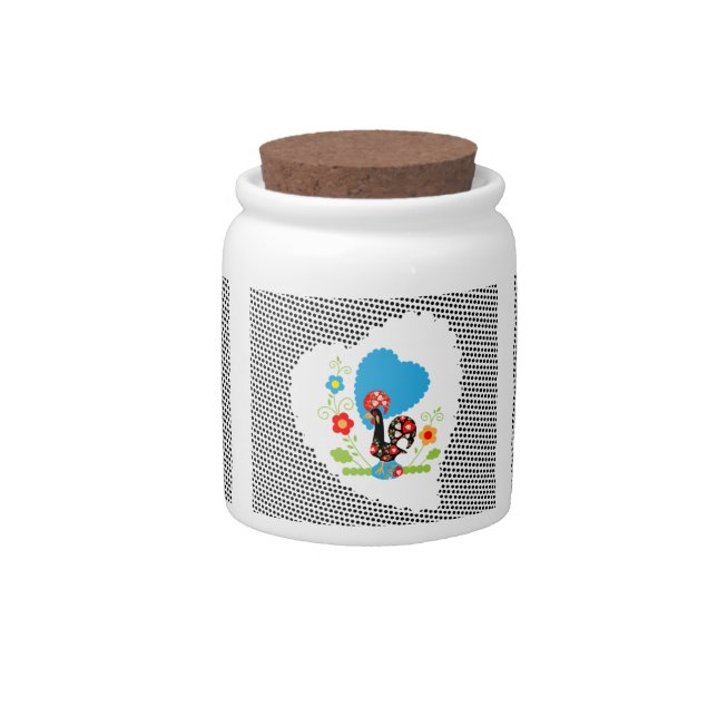 Portuguese rooster with black polka dots candy jar (Front)