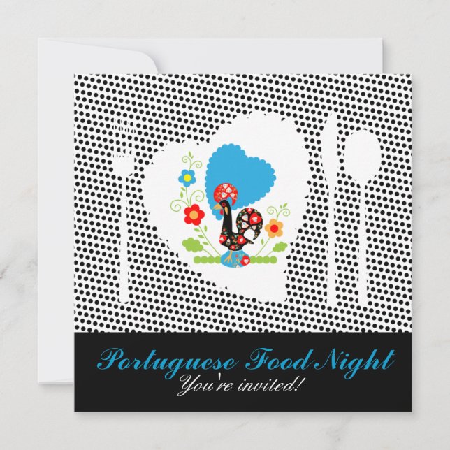 Portuguese rooster with black polka dots invitation (Front)