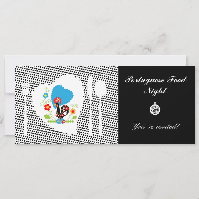 Portuguese rooster with black polka dots invitation (Front)