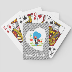 Portuguese rooster with black polka dots poker cards