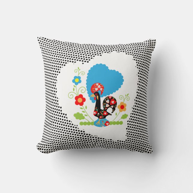 Portuguese rooster with black polka dots throw pillow (Front)