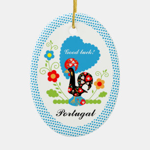 Portuguese Rooster with blue polka dots Ceramic Ornament