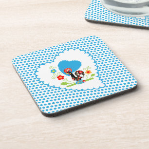 Portuguese Rooster with blue polka dots Drink Coaster