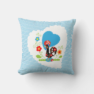 Portuguese Rooster with blue polka dots Throw Pillow