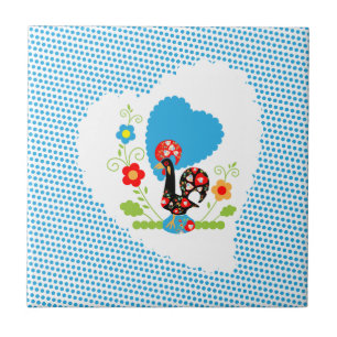 Portuguese Rooster with blue polka dots Tile