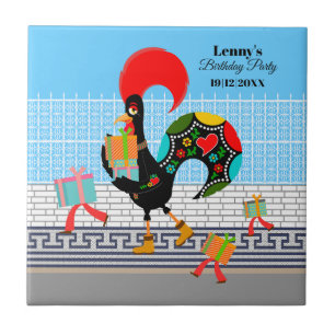 Portuguese Rooster with gifts 1st Birthday Party Ceramic Tile