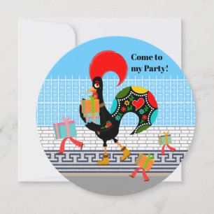 Portuguese Rooster with gifts 1st Birthday Party  Invitation