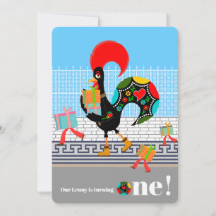 Portuguese Rooster with gifts 1st Birthday Party Invitation
