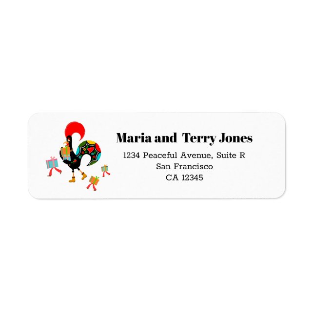Portuguese Rooster with gifts 1st Birthday Party  Label (Front)
