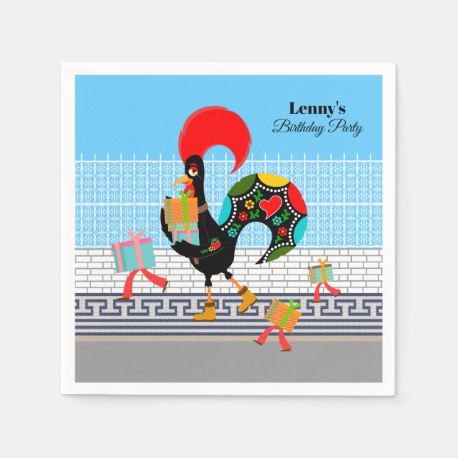 Portuguese Rooster with gifts 1st Birthday Party  Napkins (Front)