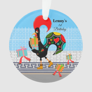Portuguese Rooster with gifts 1st Birthday Party Ornament