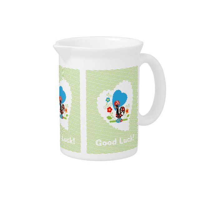 Portuguese Rooster with light green polka dots. Beverage Pitcher (Right)