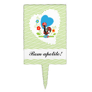 Portuguese Rooster with light green polka dots. Cake Topper