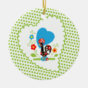 Portuguese Rooster with light green polka dots. Ceramic Ornament