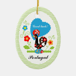 Portuguese Rooster with light green polka dots. Ceramic Ornament