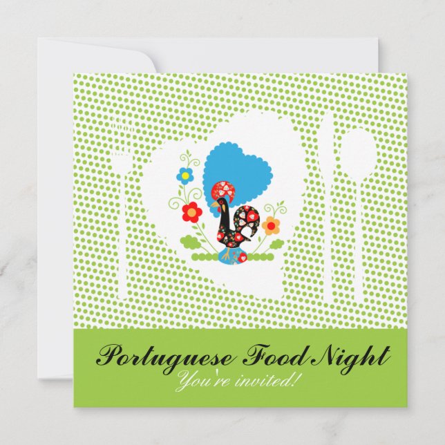 Portuguese Rooster with light green polka dots. Invitation (Front)