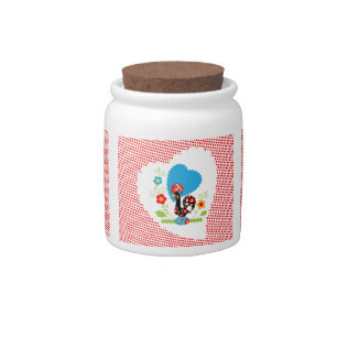 Portuguese rooster with red polka dots candy jar