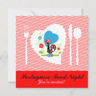 Portuguese rooster with red polka dots invitation