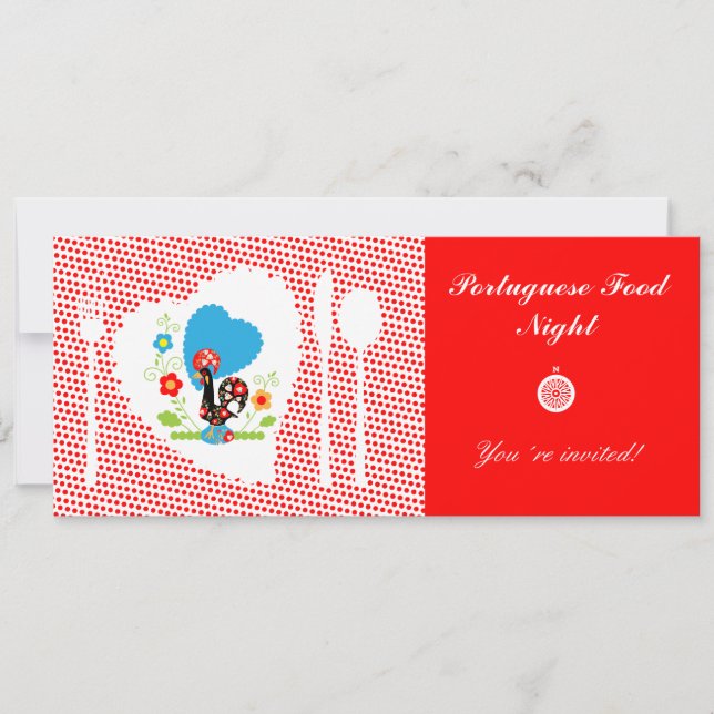 Portuguese rooster with red polka dots invitation (Front)