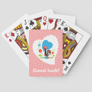 Portuguese rooster with red polka dots poker cards