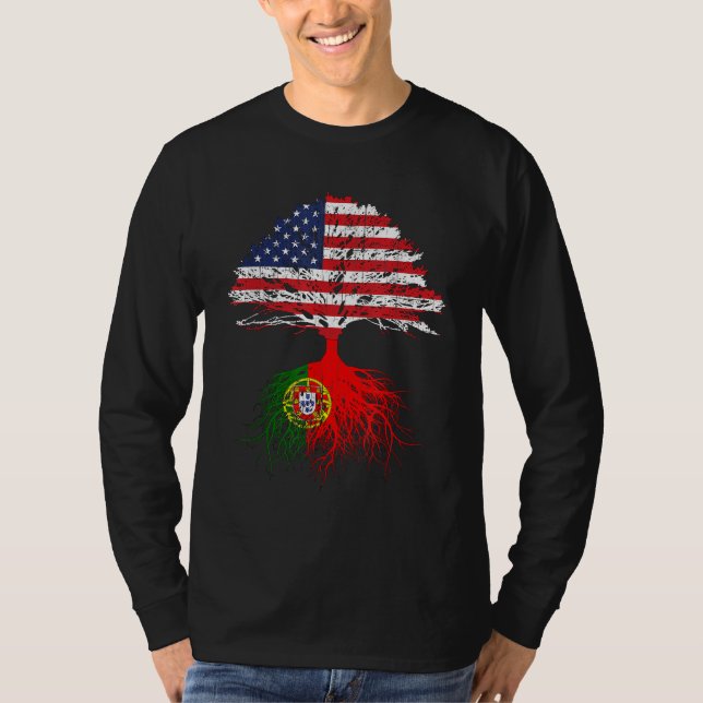 Portuguese Roots American Grown Portugal Flag Gift T-Shirt (Front)