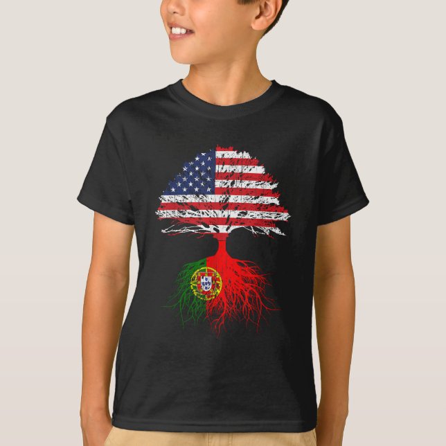 Portuguese Roots American Grown Portugal Flag Gift T-Shirt (Front)