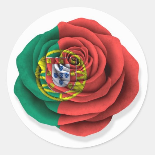 Portuguese Rose Flag on White Classic Round Sticker