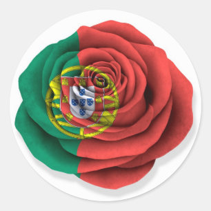 Portuguese Rose Flag on White Classic Round Sticker