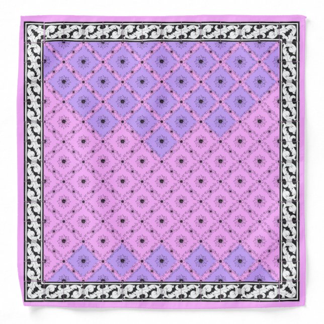 Portuguese Rose Pink and Violet Azulejo Art Bandan Bandana (Front)