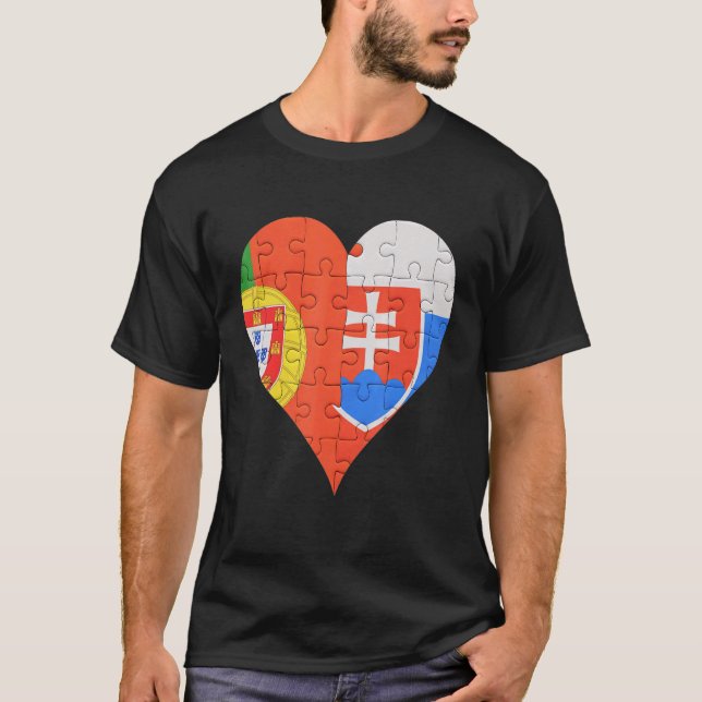 Portuguese Slovakian Flag Heart T-Shirt (Front)