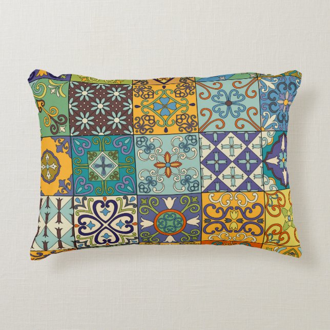Portuguese Talavera Tile Design Accent Pillow (Front)
