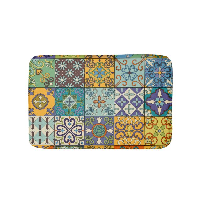 Portuguese Talavera Tile Design Bath Mat (Front)