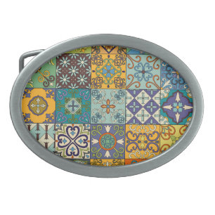 Portuguese Talavera Tile Design Belt Buckle