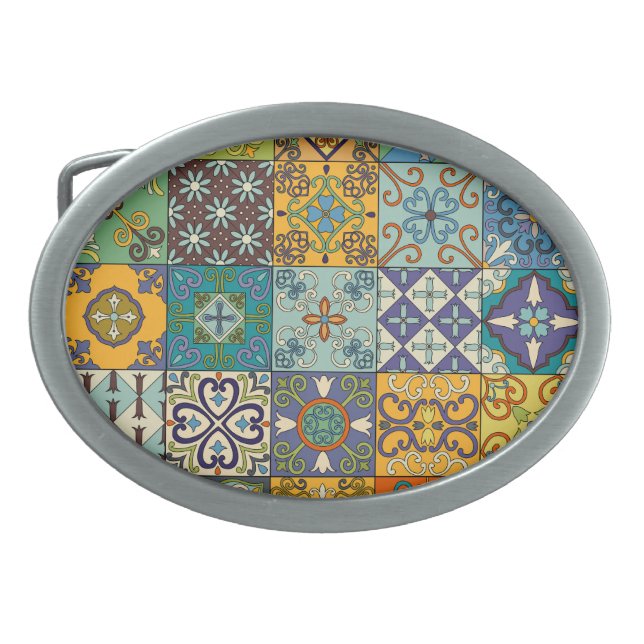 Portuguese Talavera Tile Design Belt Buckle (Front)