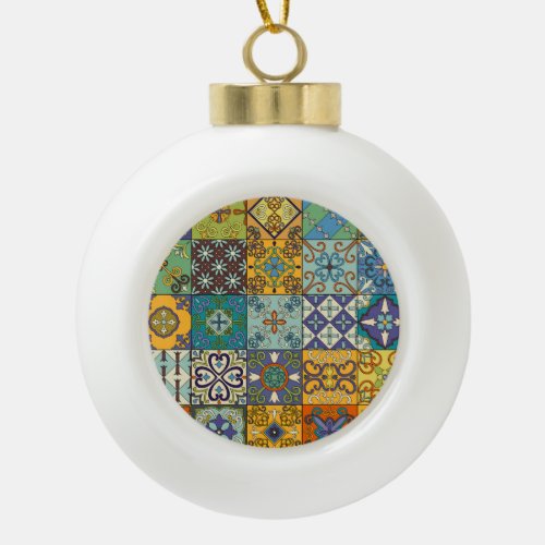 Portuguese Talavera Tile Design Ceramic Ball Christmas Ornament