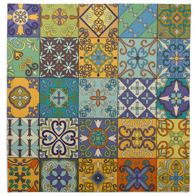 Portuguese Talavera Tile Design Cloth Napkin (Front)