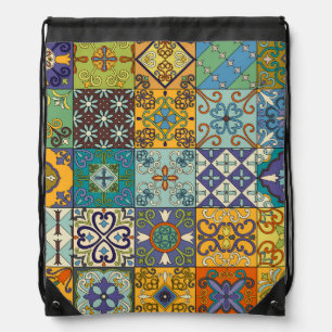 Portuguese Talavera Tile Design Drawstring Bag