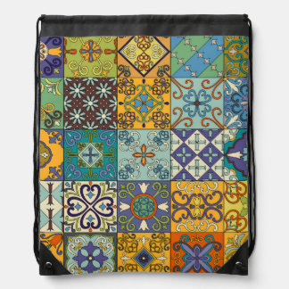 Portuguese Talavera Tile Design Drawstring Bag