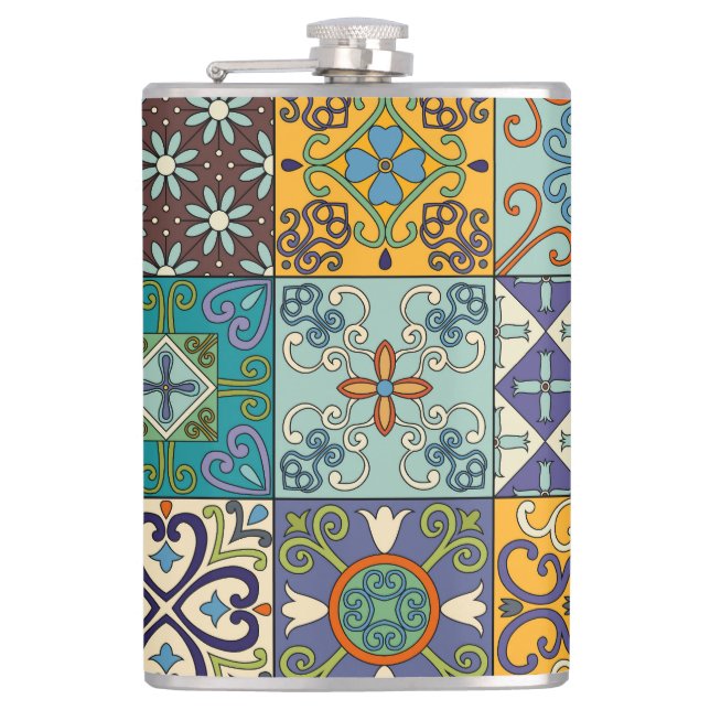 Portuguese Talavera Tile Design Flask (Front)