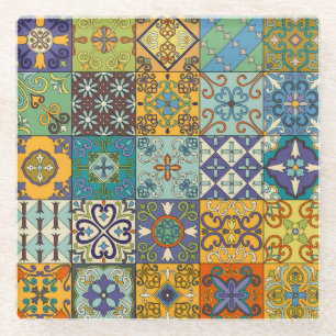 Portuguese Talavera Tile Design Glass Coaster