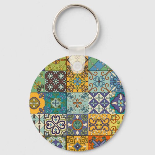 Portuguese Talavera Tile Design Keychain