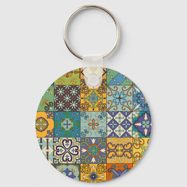 Portuguese Talavera Tile Design Keychain (Front)
