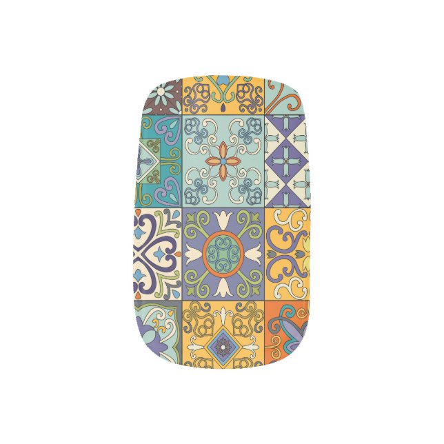 Portuguese Talavera Tile Design Minx Nail Art (Left Thumb)