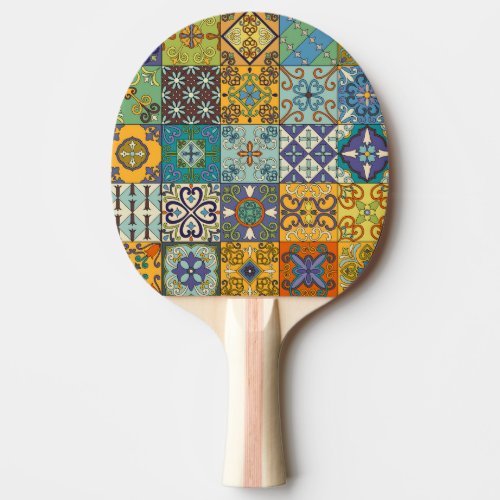 Portuguese Talavera Tile Design Ping Pong Paddle