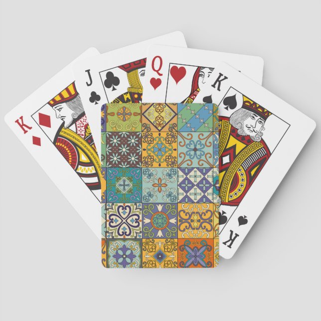Portuguese Talavera Tile Design Poker Cards (Back)