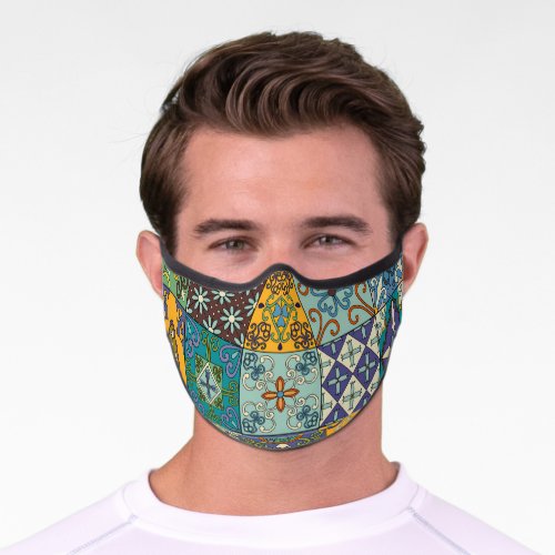 Portuguese Talavera Tile Design Premium Face Mask